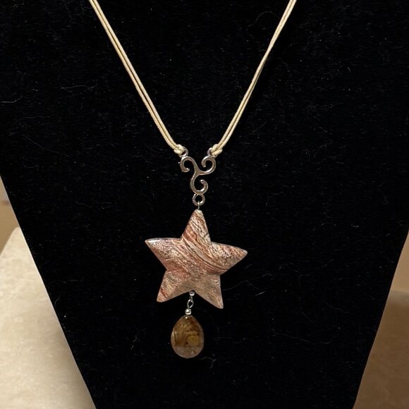 2/$20, Earthy Crazy Lace Agate Star Necklace, Genuine Gemstone Cord Necklace - Picture 3 of 14